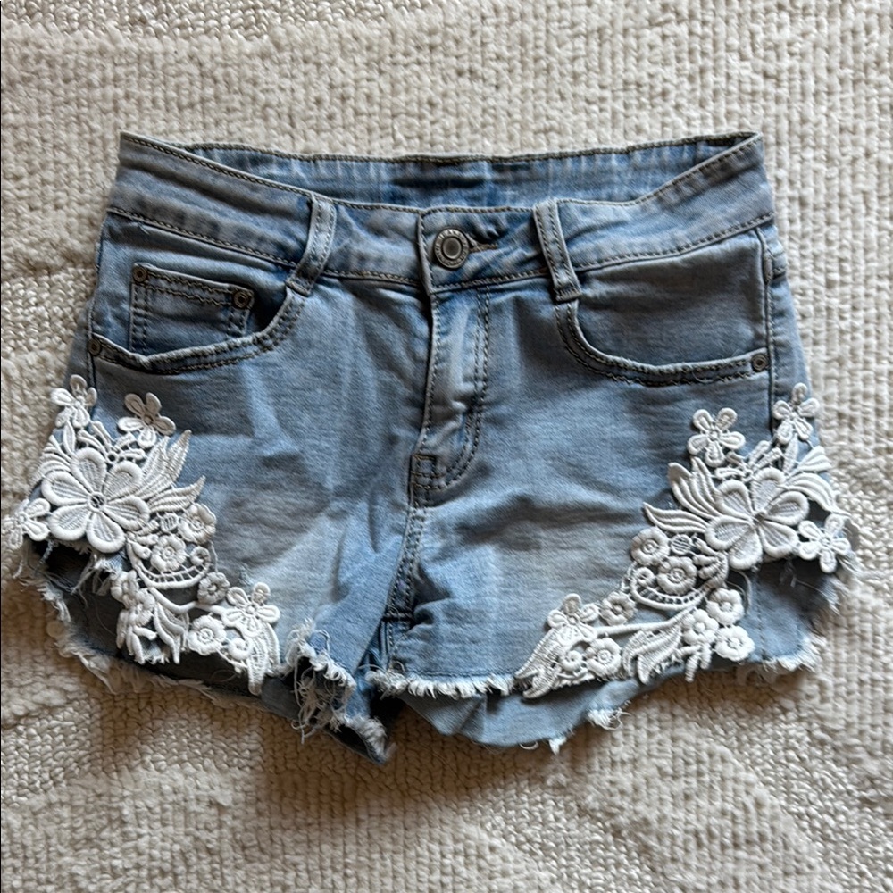 Denim Lace Trim Women Shorts